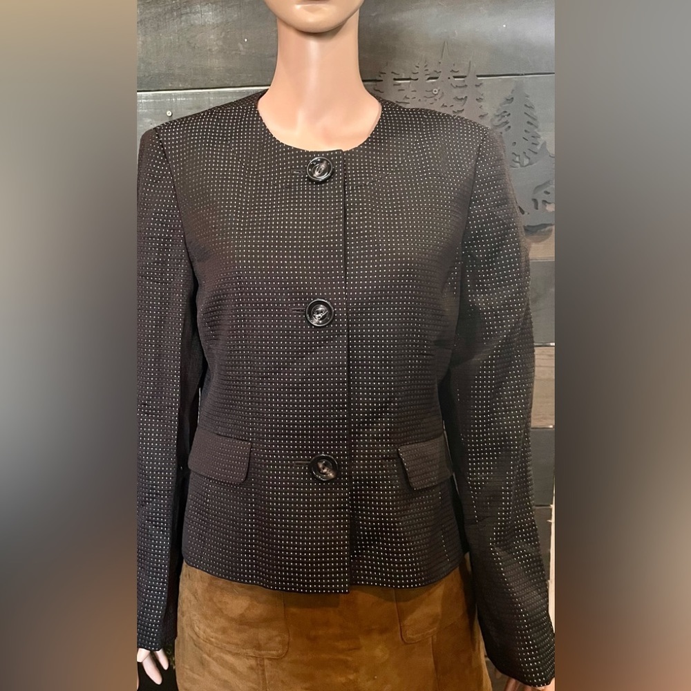 ❤️ Le Suit • Women’s Brown Metallic Polyester Collarless Blazer Top Size 16 EUC!